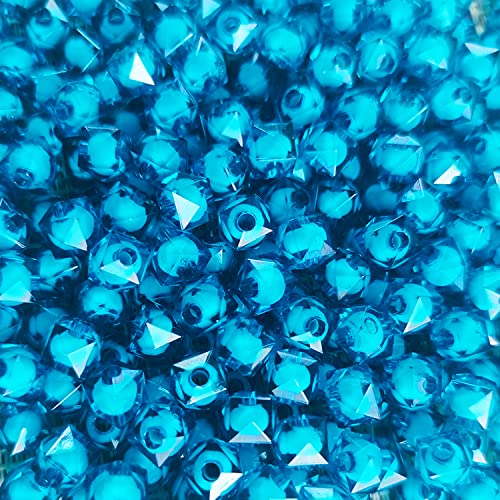 Cube 400pcs Faceted Square Transparent 8mm Glass Crystal Spacer Beads, Round Beads Inside for Jewelry Making (Blue) - color: Blue