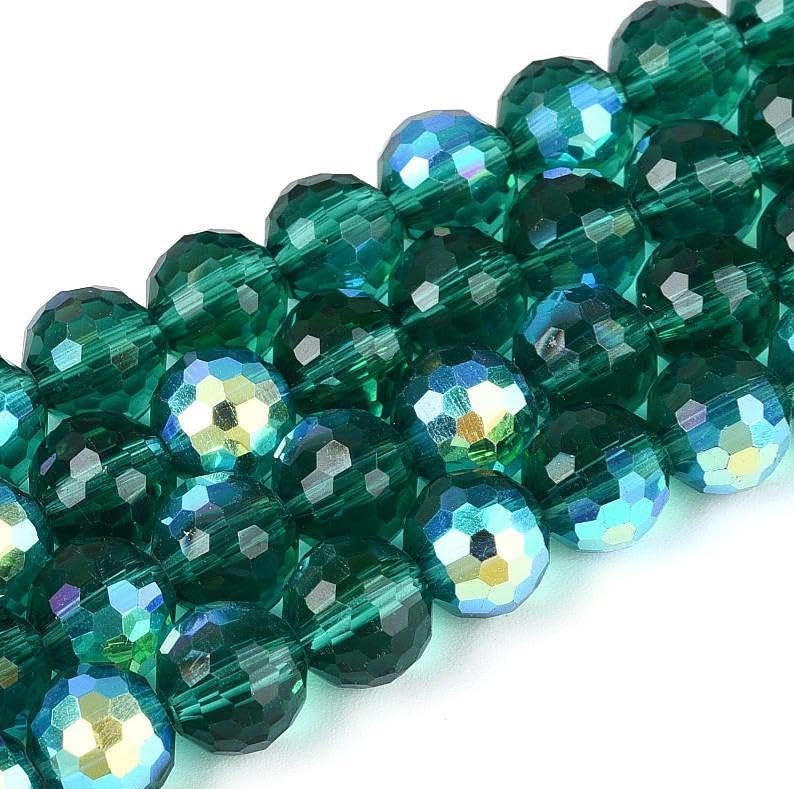 68pcs 8mm Transparent Electroplate Glass Beads Strands 96 Faceted Round Glass Spacer Beads for DIY Earring Bracelet Necklace Jewelry Making Teal - color: Teal