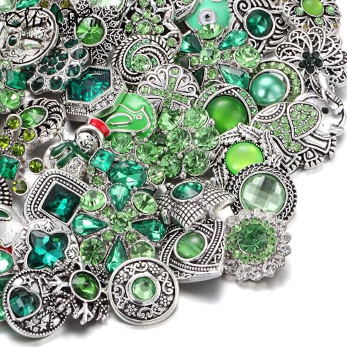 10PCs Mixed Style Rhinestones Snaps Jewelry Charms Buttons 18/20mm for Interchangeable Snaps Jewelry Making Women DIY Button Bracelets Necklaces Rings Brooch Accessories (Green) - color: Green
