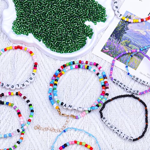 2000pcs Glass Seed Beads Bulk, 4mm 6/0 Mini Pony Spacer Small Individual Color Seed Beads for DIY Bracelet Necklaces Wrist Jewelry Making, Frosted Silver Green - color: Frosted Silver Green