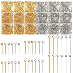 Junkin 1400 Pcs Eye Pins Mix Jewelry Findings 0.63 * 0.79 * 1.18 in Open Eye Head Pins Findings for Jewelry Making DIY Necklace Bracelets(Gold, Silver) - color: Gold, Silver