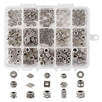 Beadthoven 300pcs 15 Style Antique Silver Large Hole Mixed Spacer Beads Tibetan Alloy Column Bicone Square Barrel Metal Spacers for Jewelry Necklace Bracelet Making - color: Antique Silver-Mixed 15 Styles