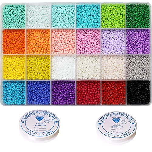 8/0 3mm Glass Seed Beads About 7200pcs 24 Colors Loose Craft Kit Earring Making Seed Beads with 24-Grid Plastic Storage Box for Jewelry Making - color: 24 Colors A