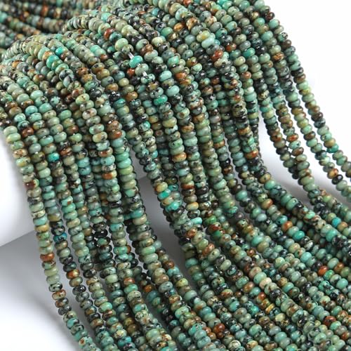 150PCS 2x4mm Natural African Turquoise Stone Rondelle Beads Abacus Disk Stone Beads Round Loose Spacer Gemstone for DIY Bracelet Necklace Jewelry Making - color: African Turquoise, size: 2x4mm Abacus Disk