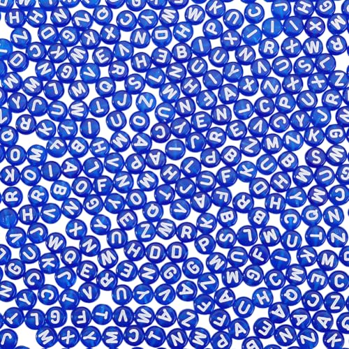 1000Pcs Letter Beads Transparent Acrylic Alphabet Beads Blue Flat Round Disc Letters Spacers White Alphabet Pattern Loose Spacer Charms for DIY Bracelet Jewelry Making 7x4mm - color: Blue