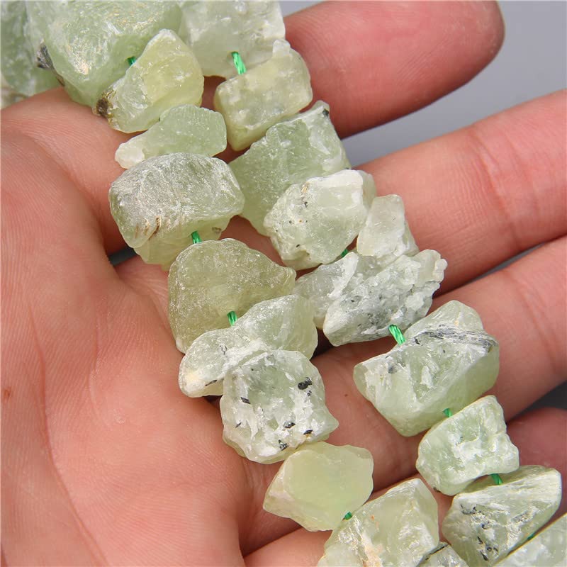 10-13mm Natural Irregular Freeform Raw Prehnite Stone Nugget Beads Reiki Crystal Healing Minerals Quartz Bead DIY Jewelry Making - color: Prehnite