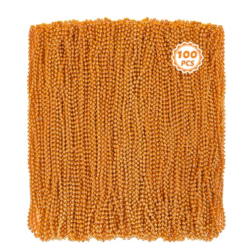 Huskein 100 PCS Mardi Gras Beads, 33" Orange Beads Bulk, Mardi Gras Beads Necklaces Bulk for Parade Accessories Set, Round Beaded for Mardi Gras Party Carnival Party Supplies Favors - color: Orange