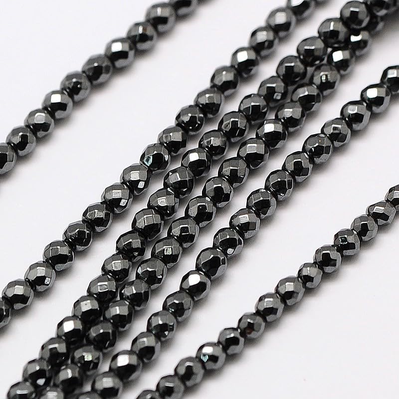 Fashewelry 136pcs 3mm Non-Magnetic Hematite Beads Small Faceted Round Crystal Beads for Bracelet Necklace Earrings DIY Jewelry Making - color: 3mm-Non-magnetic Hematite
