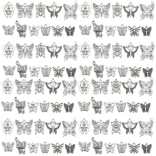 Sailanzi 112pcs Alloy Ancient Silver Butterfly Insect Series Pendant Jewelry Making DIY Keychain Earrings Pendant Various Design Charms for Jewelry Making Bracelets Necklace (SN86) - color: SN86