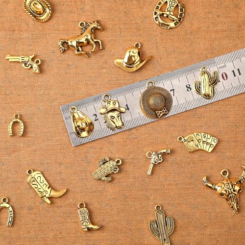 MARFOREVER 40 Pcs/20 Pairs Western Cowboy Cowgirl Charms for Jewelry Making, Antique Gold Dangle Charm Boot Hat Horse Cactus Pendants for Bracelet Necklace Earrings Making Accessories - style: Western Cowboy Cowgirl