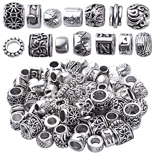 BronaGrand 100g Antique Silver Column, Tube, Barrel, Round Spacer Beads, Large Hole, Zinc Alloy, 4mm-30mm, DIY Jewelry Making Supplies - color: Antique Silver