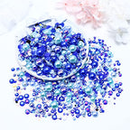 60g Mixed Pearls and Rhinestones, Flatback Rhinestones & Pearls for Crafts, Tumblers, Shoes, Nails, Face Art, 2mm-10mm Mixed Sizes, Blue|Green|White - color: Ocean Princess Blend | Mix Blue | Green | White