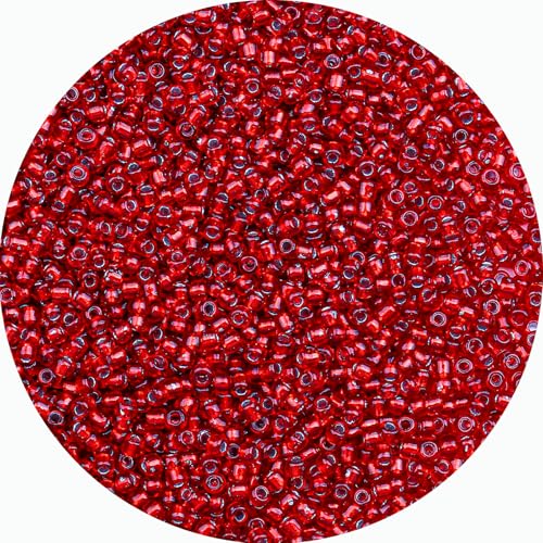 8/0 Glass Seed Beads Bulk, Deep Red with Silver 3mm Tiny Round Craft Seed Bead, Small Mini Pony Beads for Jewelry Making Bracelet Necklace Wrist Beading Weaving Supplies, 2500pcs - color: Deep Red with Silver
