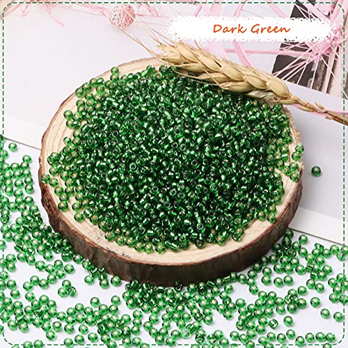 2000pcs Glass Seed Beads Bulk,4mm 6/0 Craft Seed Beads Small Pony Beads for DIY Craft Projects Bracelets Necklace Jewelry Making - Dark Green Waist Beads Spacer Beads with Tweezers - color: Dark Green, size: 4mm