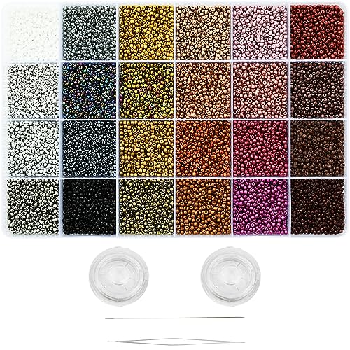 12/0 Glass Seed Beads About 15800pcs 24 Colors 2mm Loose Seed Beads Kit Bracelet Making with 24-Grid Plastic Storage Box for Jewelry Making（24 Colors） - color: 24 Colors E, size: 12/0