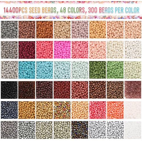 EuTengHao Glass Seed Beads for Bracelet Making Kit, 8/0 Small Pony Beads for Bracelet Necklace Jewelry Making DIY Crafting (3mm, 48 Colors, Frosted Glass and Lacquered)