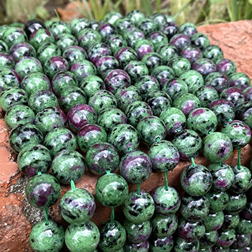 ABCGEMS Tanzania Darkest Ruby in Zoisite Beads - AAA (Occasional Red Ruby Inclusions & Intense Green Zoisite) Healing Energy DIY Jewelry Making Smooth Round 10mm - color: Ruby Zoisite (From Tanzania)