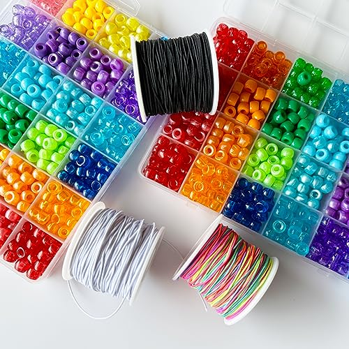 Elastic String for Bracelets, QBJAYTY 1mm Strong Elastic Stretchy String Cord for Bracelet Making, Bracelet Elastic String for Pony Kandi Letter Beads Beading, Black White Rainbow String - size: 1mm, style: black white rainbow
