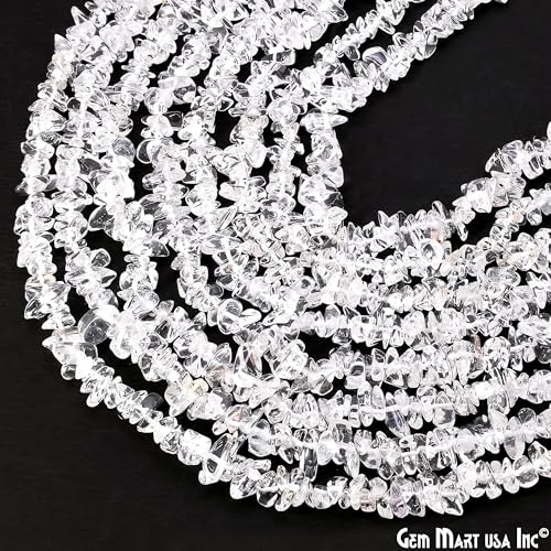 GM GemMartUSA Crystal Natural Raw Chip Beads Strands | Semi-Precious | AAA+ Quality 1 Strand 34” | DIY Bracelet Jewelry Making, Healing Crystal Craft| 4-6mm - White-Color Gemstones (CHCY-70001) - color: Crystal (CHCY-70001)