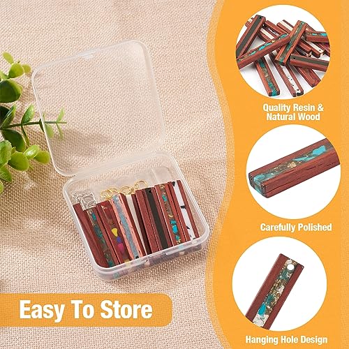 FASHEWELRY 12Pcs Wood Resin Earrings Charms Rectangle Wooden Earring Blanks Earring Findings for Earrings Jewelry Making with Earring Hooks & Jump Rings - color: Rectangle-Mixed Color