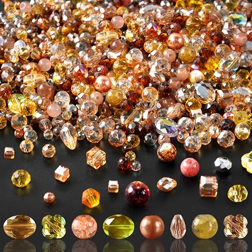 636pcs Glass Beads for Jewelry Making - Brown Craft Crystal Beads with Loose Beads Sparkly Faceted Beads Hole Drilled DIY for Autumn Bracelets Craft Earrings Bracelet Necklace Jewelry Making - color: Brown, size: 636pcs