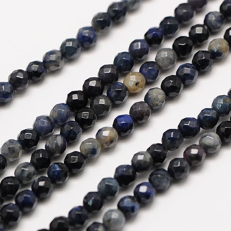 Fashewelry 136pcs 3mm Natural Sodalite Beads Small Faceted Round Crystal Beads for Bracelet Necklace Earrings DIY Jewelry Making - color: 3mm-Sodalite