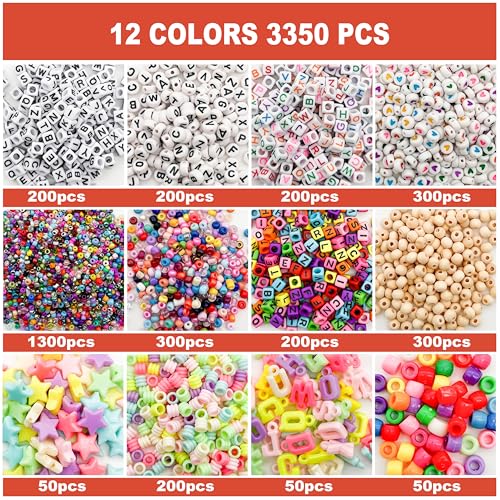 JINNBEY 4655 Pcs Jewelry Making Kits, DIY Bracelet Necklace Portable Three-Layer Spacer Box - Includes 24 Color Cotton Thread & Letter Bead & Tools, The Gift Set for Handicraft Enthusiasts