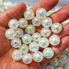 Mixed Lots Shiny AB Color Acrylic Crackle Bead DIY Beading Hairband Bracelets Necklace Craft Embelishment (White-Crackle#AB Color) - color: White-Crackle#AB Color