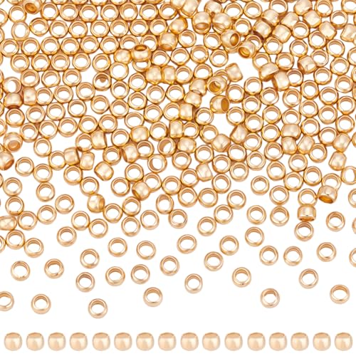 Beebeecraft 300Pcs Round Crimp Beads 14K Gold Filled Brass Tiny 1.5x1mm Non-Tarnish Rondelle Positioning Stopper Crimp Spacer Beads for Jewelry Making Bracelet Necklace Supplies - size: 1.5mm