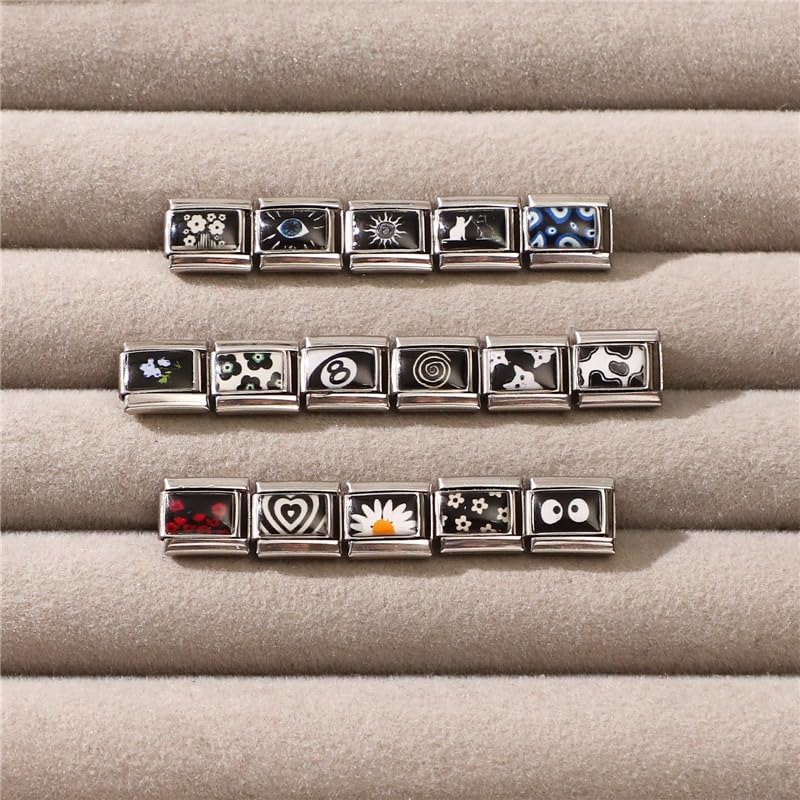 Italian Charms Bracelet Sets with 1Pcs Starter Brascelet 9Pcs Charms 9mm Italian Modular Charm Bracelet DIY Module Jewelry Gifts - color: B-Starter Bracelet Set-20PcsBlack