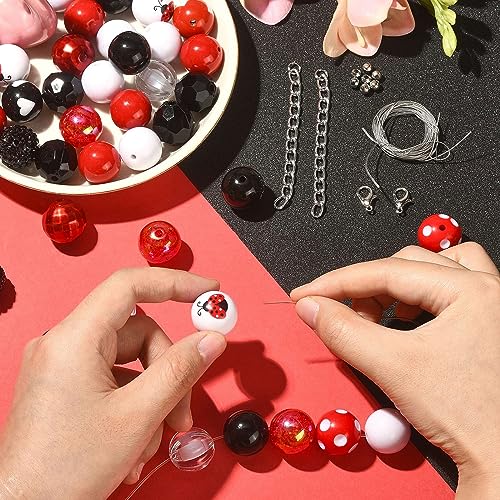DanLingJewelry 50pcs 20mm Ladybug Acrylic Beads - Red, Black, Heart Dot Printed for DIY Craft Jewelry Making - color: 50pcs - ladybug