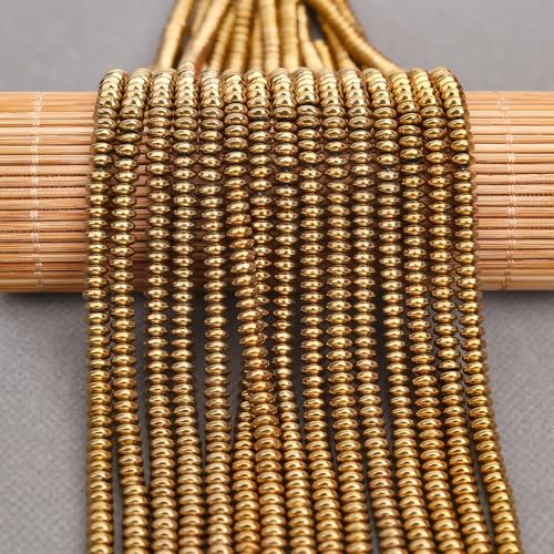 BONNY BOXX 1 Strand (150PCs) 2 * 4mm Rondelle Beads, Natural Abacus Disk Gold Hematitet Stone Beads Loose Spacer Gemstone for DIY Bracelet Necklace Jewelry Making - color: Gold Hematitet, size: 2*4MM