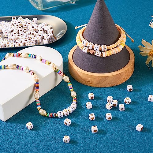 FASHEWELRY 500Pcs Acrylic Cube Vowel Letter Beads Gold Letter Beads 6mm Square A/E/I/O/U Initial Alphabet Beads Friendship Bracelet Letter Beads for Jewelry Making - color: 00-A/E/I/O/U-Gold, size: 6x6x6mm