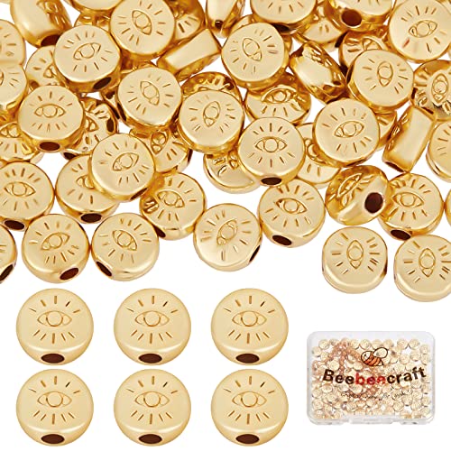 Beebeecraft 100Pcs/Box Evil Eye Spacer Beads 18K Gold Plated Monster Eye Beads Charm 5.5x6mm Loose Jewelry Making Beads for DIY Bracelet Earring Necklace - color: Evil Eye