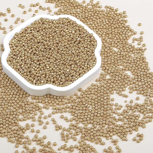 8/0 Glass Seed Beads Bulk, Gold 3mm Tiny Round Craft Seed Bead, Small Mini Pony Beads for Jewelry Making Bracelet Necklace Wrist Beading Weaving Supplies, 2500pcs - color: Gold