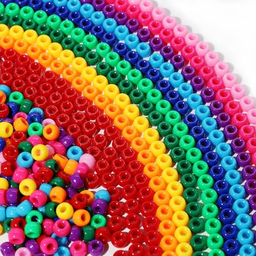 1000Pcs Multi-Colored Plastic Pony Beads Bulk for Craft,6 * 9mm Assorted Colors Hair Beads Black, red,Blue, White for Bracelets Making,Kandi Charms（Dopamine Colors） - color: Dopamine Colors, size: 1000PCS