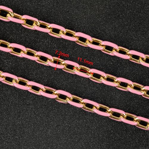 UMAOKANG 2 Meters Pink Enamel Paperclip Chains for Jewelry Making Gold Plated Stainless Steel Jewelry Chain for Necklace Bracelet DIY Jewelry Supplies Findings - color: Pink