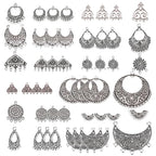 SUNNYCLUE 1Box 48Pcs 12 Style Chandelier Connector Earring Findings Multi Loops Bohemian Charms Antique Silver Round Teardrop Charms for Jewelry Making DIY Craft Supplies - color: 48pcs 12 Style