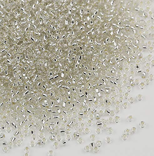 Size 12/0 Crafts Glass Seed Beads 2mm Transparent Silver Beads for Jewelry Making (Total About 100g About 12000pcs) - color: Transparent with Silver Lined, size: 2mm
