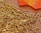 Shapenty 200PCS Mini Metal Wire Eyepins Beading Small Open Eye Head Pins Needles Bulk for DIY Craft Bead Earring Pendant Necklace Bracelet Jewelry Charm Finding Making (24mm/1Inch, Gold) - color: Gold, size: 24 mm