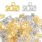 120 PCS 2026 Year Charms, Mini Signet Charms Zinc Alloy Graduation Tassel Pendants for DIY Jewelry Making Necklace Bracelet Keychain Decoration(Gold and Silver)