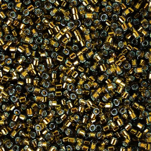 Miyuki Delica Seed Beads – Size 11/0 (1.6 mm), DB0604, Silver-Lined Golden Olive, 7.2 g, Approx. 1440 Beads, Made in Japan - color: DB0604 - Silver-Lined Golden Olive