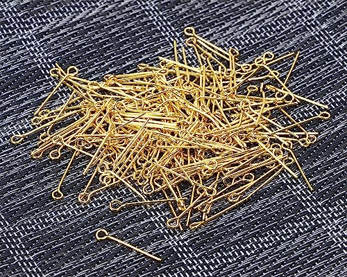 Shapenty 200PCS Mini Metal Wire Eyepins Beading Small Open Eye Head Pins Needles Bulk for DIY Craft Bead Earring Pendant Necklace Bracelet Jewelry Charm Finding Making (20mm/0.79Inch, Gold) - color: Gold, size: 20 mm