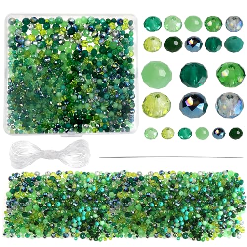 TOAOB 1000pcs Briolette Crystals Glass Beads 4mm 6mm 8mm Rondelle Faceted Spacer Beads Green Loose Beads for Bracelets Necklace Earrings Jewelry Making - color: Green