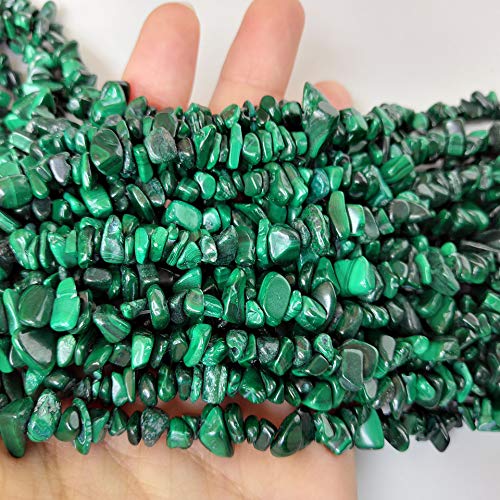 90 Inches Malachite Irregular Shaped Crystal and Healing Tumbled Chip Stone Beads for Jewelry Making - color: Green-Malachite