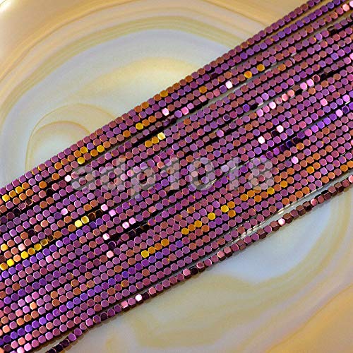AD Beads Natural Hematite Gemstone Faceted Square Cube Loose Beads 16" 2x2mm 4x4mm (4x4mm, Metallic Purple) - color: Metallic Purple, size: 4x4mm