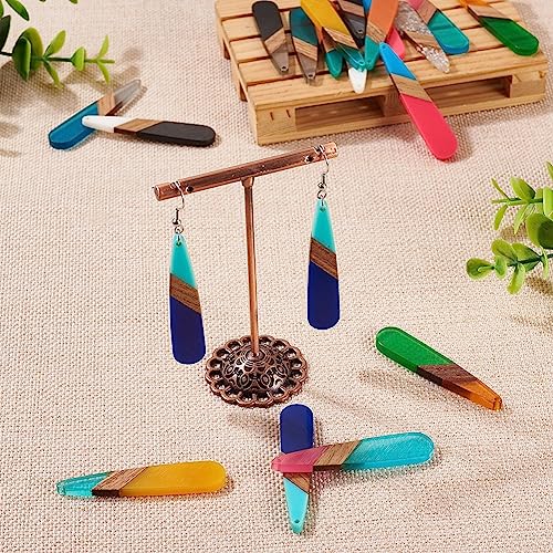 FASHEWELRY 20Pcs Teardrop Resin Wood Earrings Charms Drop Wooden Earring Blanks Earring Findings Bohemian Wooden Earring Pieces for Jewelry Making - color: 3 Tone-Teardrop