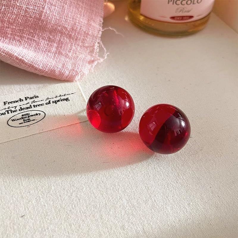 20mm Colorful Round Bead Stud Earrings Resin Transparent Bright Limpid Chuncy Bead Earrings for Women - color: Red