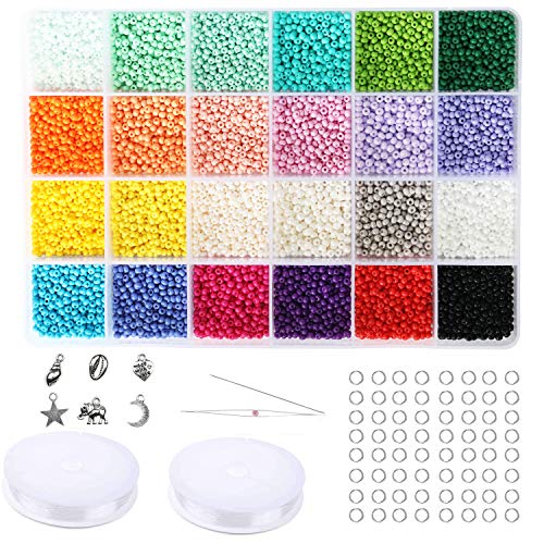 Glass Seed Beads Assorted Kit - Size 10/0 (2.8mm Tiny), 24 Multicolor Options (9,120pcs Total) with Organizer Box for Adult DIY Jewelry Making