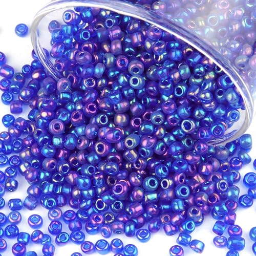 Size 4 mm 6/0 Glass Seed Beads, 2100 Pcs Small Mini Spacer Loose Pony Beads for Jewelry Making and DIY Crafts (AB Blue Purple) - color: AB Blue Purple, size: Large
